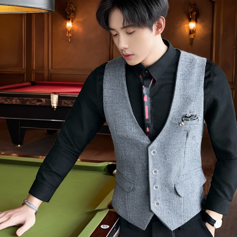 QS731*男韩版口袋布装饰餐厅服务员休闲马甲外套伴郎马甲P50,男装背心/马甲,星座717A