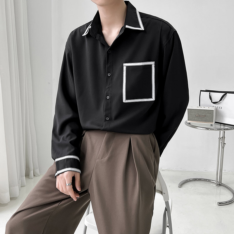 QS028*大口袋青春纯色学院风DKJK宽松版男长袖衬衫P55图片