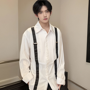 QS017*聚会酒吧礼服潮织带装饰背带衬衫P48图片
