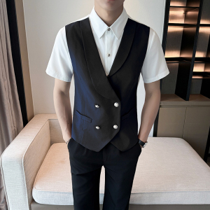 LT1001*灰色个性短袖假两件衬衫马甲两件套工作服吧台网咖工装P55图片