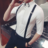 YC077-2024新款男潮修身背带装饰七分袖衬衫衬衣KTV夜店工作服P50，男装衬衫，星座717A