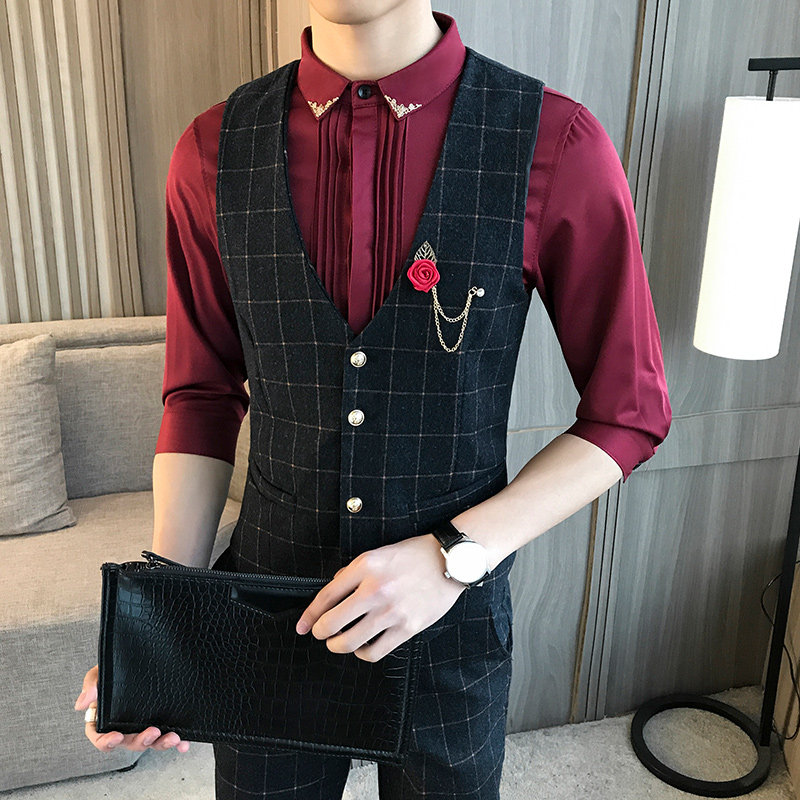 LP710-V大格子男潮休闲单排扣马甲夜店酒吧餐厅马甲工作服P50,男装背心/马甲,星座717A