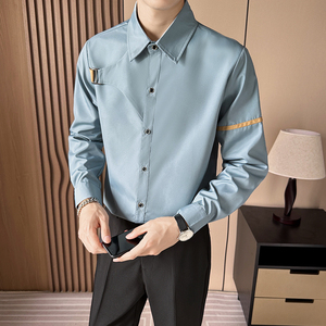 LT150*男秋季撞色个性小众设计工作服KTV夜店服务生衬衫工装P55图片