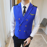 Y8758-Q型男双排扣空少服马甲外套夜店KTV酒吧马甲工装白色P50，男装背心/马甲，星座717A