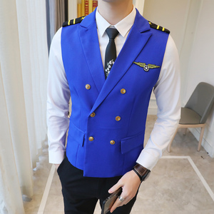 Y8758-Q型男双排扣空少服马甲外套夜店KTV酒吧马甲工装白色P50图片