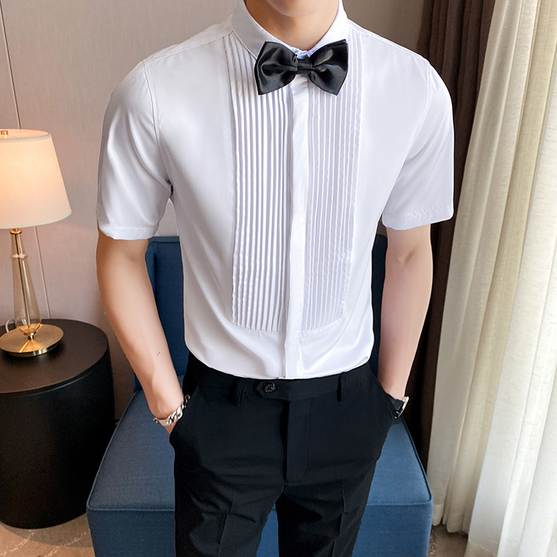 LT143*夏季男士法式短袖衬衫KTV夜店工作服男女款纯色衬衣P45,男装衬衫,星座717A