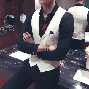 Y8731-单排扣男韩版休闲马甲外套理发师夜店服务员工作服P48图片