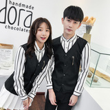 Q8471-学院风男女款情侣长袖衬衫马甲两件套假两件衬衣KTV工装P55，男装衬衫，星座717A