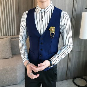 LP744-精致学院风短款男马甲外套夜店休闲服务生马甲P50图片