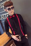 SC017-V男潮背带长袖衬衣正式礼服婚礼夜店酒吧KT工作服衬衣P50，男装衬衫，星座717A