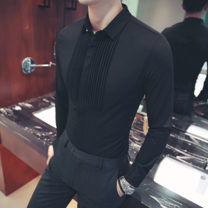 YC036-2023纯色潮男法式宫廷风婚礼伴郎衬衫理发店衬衣工作服P50图片