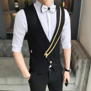 LP777-男英伦斜拉条单排扣马甲服务员KTV酒吧夜店马甲工作服P45图片