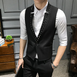 LP782-男潮领铆钉装饰朋克风一粒扣马甲表演休闲马甲P50，男装背心/马甲，星座717A