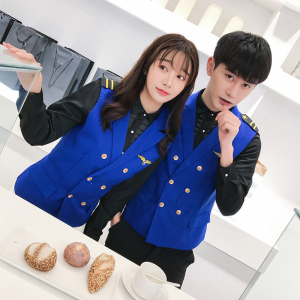 Q8758-清新纯色双排扣马甲外套服务员马甲马褂大码P50图片