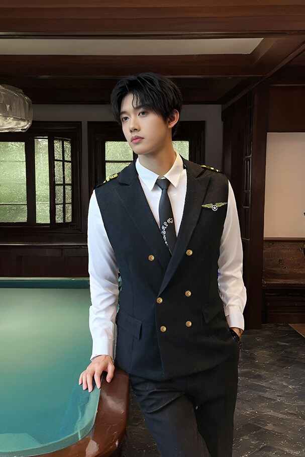 QS758*空少西装领男女款双排扣马甲台球俱乐部服务工作服P50,男装背心/马甲,星座717A