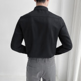 LT140*纯色男黑色领结装饰褶皱长袖衬衫休闲衬衣P50，男装衬衫，星座717A
