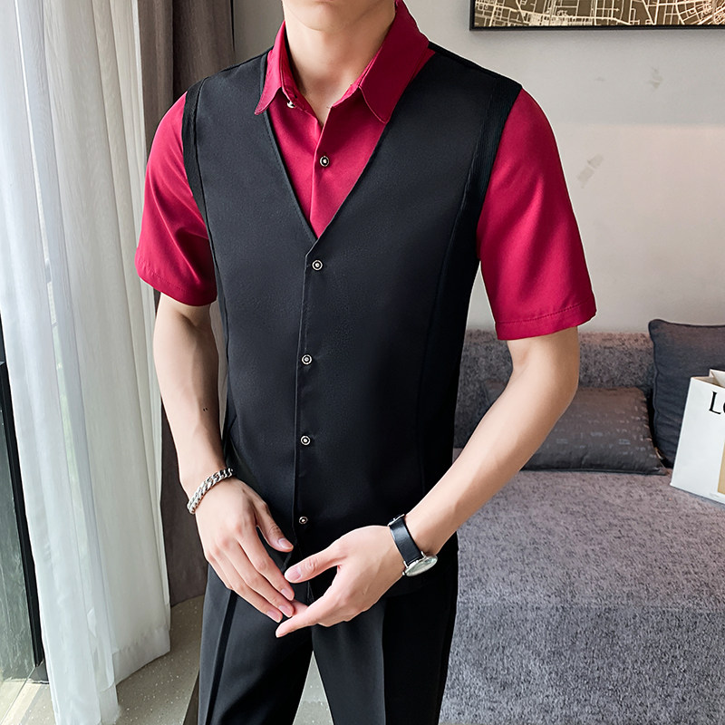 LT146*男士假两件衬衫短袖衬衣KTV夜店酒吧工作服男休闲衬衫P50,男装衬衫,星座717A