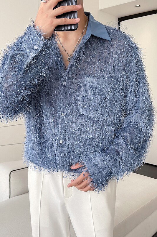 QS066*夜店男潮流长袖衬衫宽松复古衬衣P65,男装衬衫,星座717A