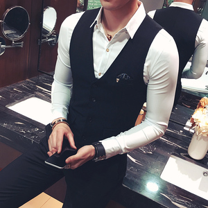 Y8731-2020单排扣男韩版休闲马甲外套理发师夜店服务员工作服P50图片