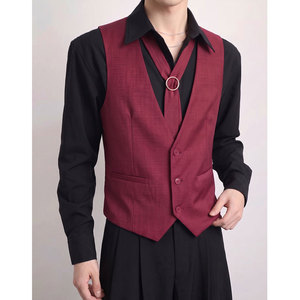 QS806*个性领带装饰V领马甲外套KTV演出服潮马甲P55图片