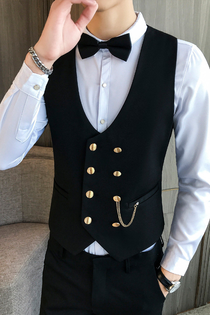 LP734-金属双排扣V领短款男马甲外套休闲马甲KTV夜店工作服P50,男装背心/马甲,星座717A