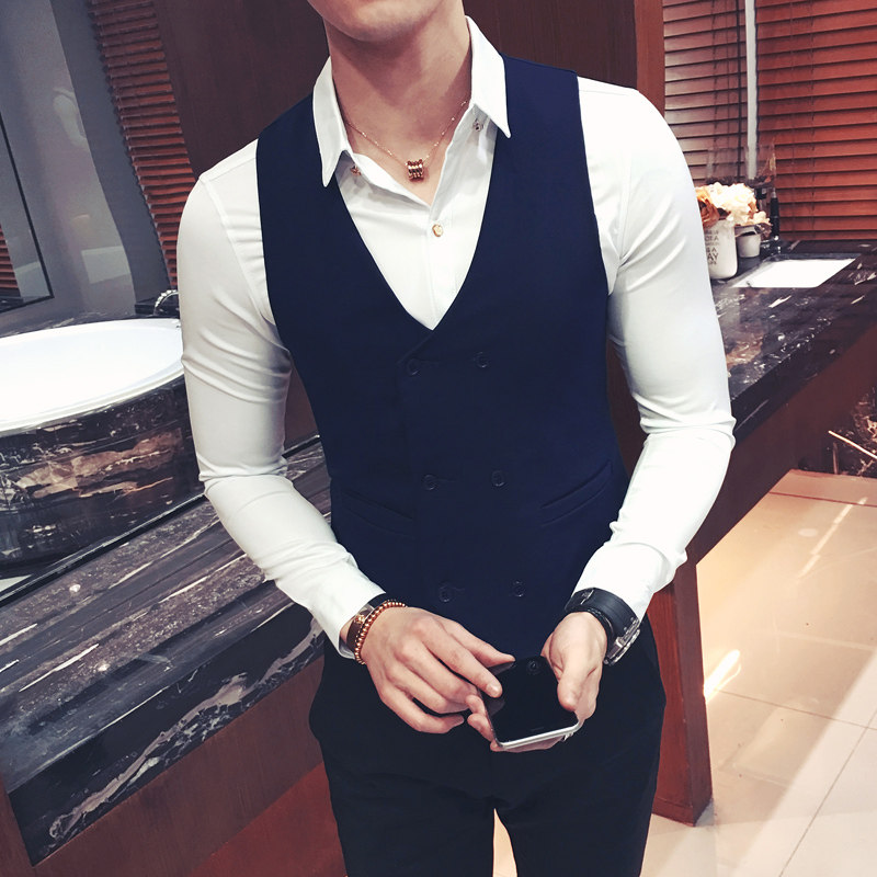 Y8733-W双排扣型男修身夜店酒吧服务生马甲男士休闲马甲潮P40,男装背心/马甲,星座717A