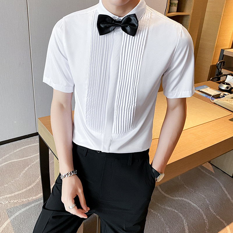 LT143*夏季男士法式短袖衬衫KTV夜店工作服男女款纯色衬衣P45,男装衬衫,星座717A