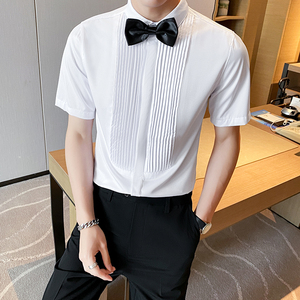 LT143*夏季男士法式短袖衬衫KTV夜店工作服男女款纯色衬衣P45