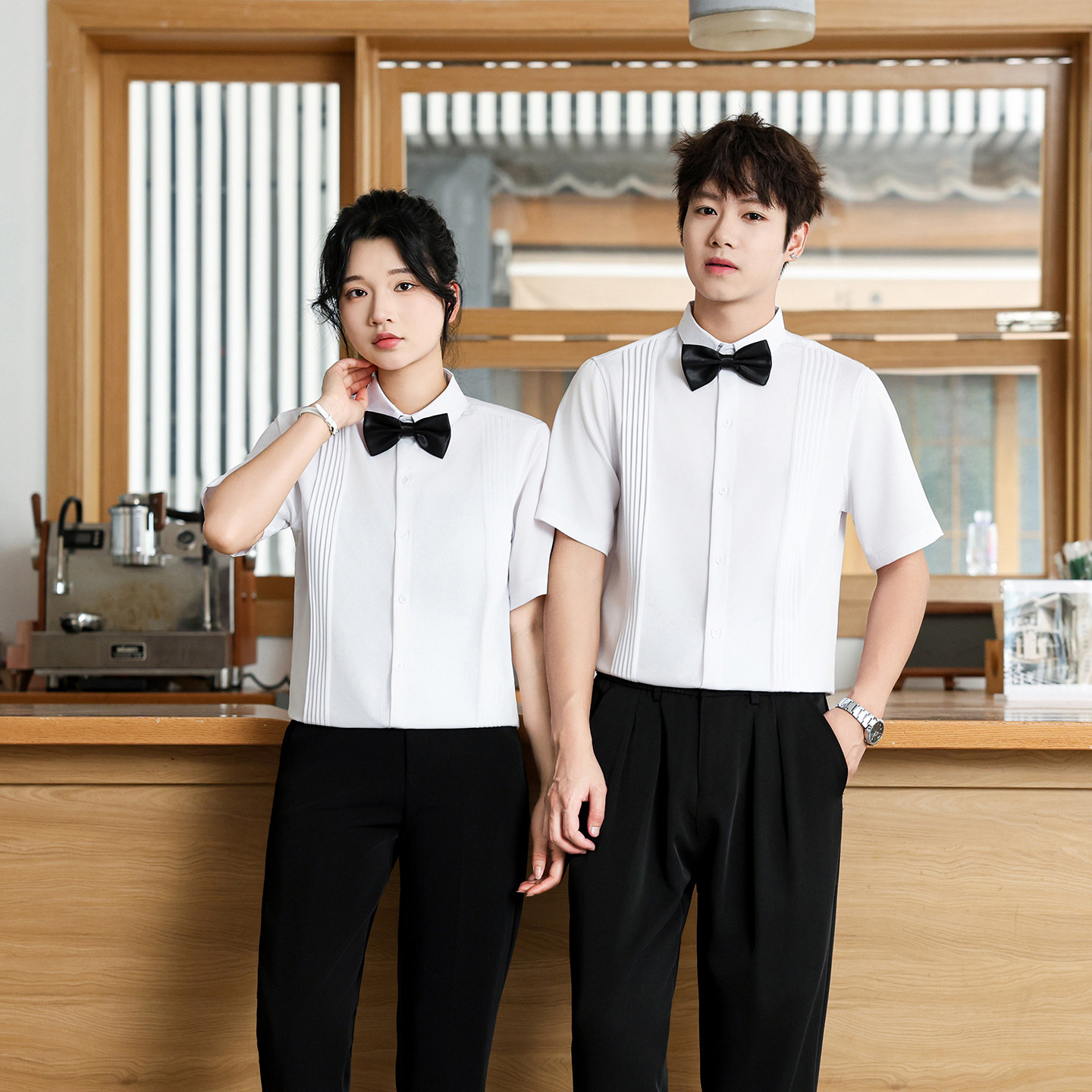 QC144*西餐厅男女同款短袖衬衫酒吧夜店服务员工装道具服装P40,男装衬衫,星座717A