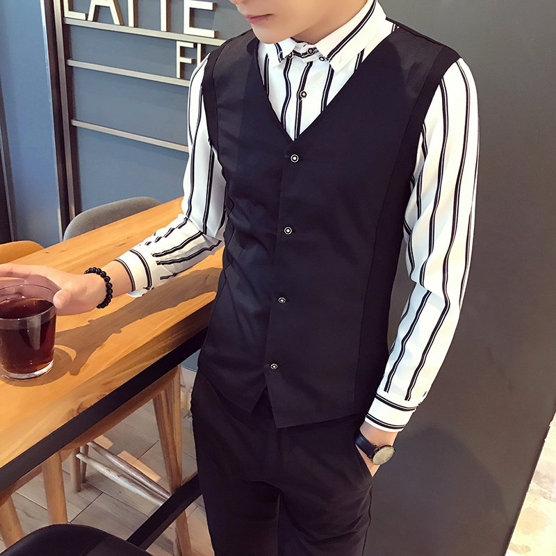S8471-2024新款条纹马甲两件套夜店酒吧KT马甲衬衣工作服大码P55,男装衬衫,星座717A