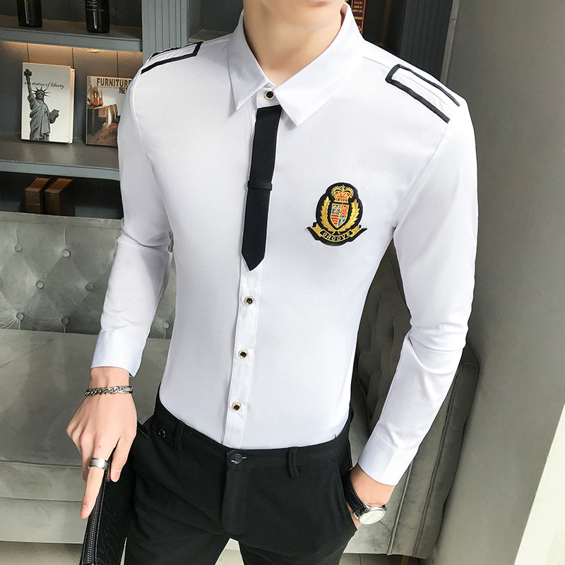 LT104-新款男发型师学生长袖衬衫班服酒吧工作服P50,男装衬衫,星座717A
