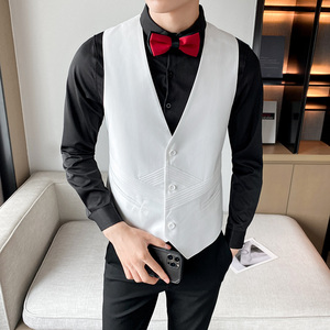 LT806*2022男V领单排扣修身马甲休闲马褂营业员潮工作服P50图片
