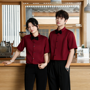 QC144*男女款褶皱简约法式伴郎服餐厅酒店酒吧短袖工作服P40图片