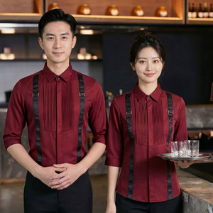 GZ077*法式七分袖男女同款衬衫餐厅酒吧夜店工作服送领结P50图片