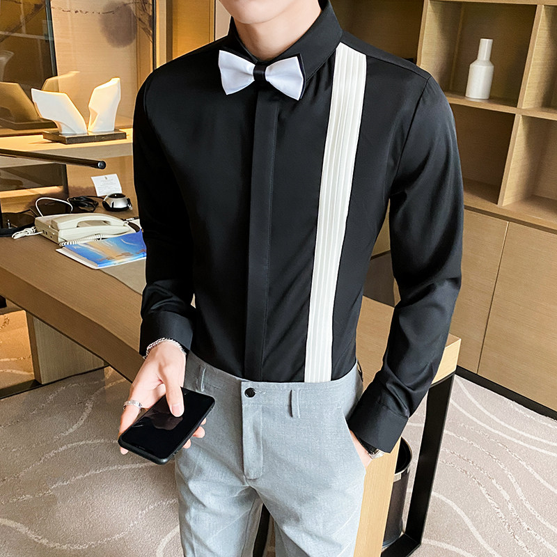 LT142*潮男褶皱休闲长袖衬衫服务员营业员衬衣工作服P50图片