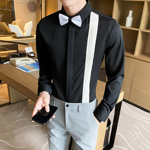 LT142*潮男褶皱休闲长袖衬衫服务员营业员衬衣工作服P50图片