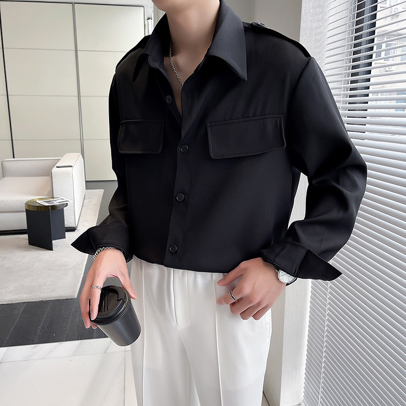 QS057*型男宽松小众长袖衬衫发型师帅气设计师款衬衣P65,男装衬衫,星座717A