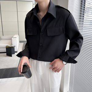 QS057*型男宽松小众长袖衬衫发型师帅气设计师款衬衣P65