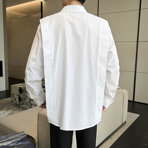 QS027*纯黑色个性另类设计长袖衬衫宽松轻奢男衬衣P55图片