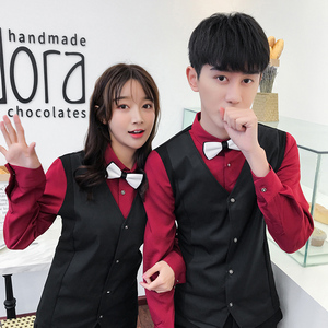 QC101-纯色长袖衬衫马甲假两件套男女情侣款长袖衬衣工作服P55图片