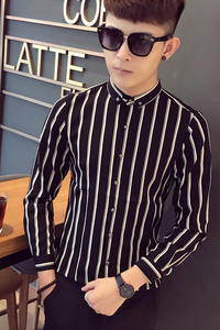 SC005-V春季新款男学生青年寸衣大码发型师条纹衬衫工作服P45图片