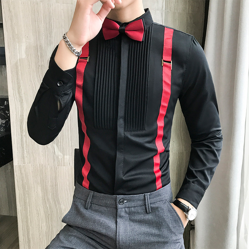 LT017-V假两件背带款男士长袖衬衫工装夜店KT少爷装工作服P50,男装衬衫,星座717A