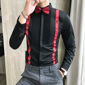 LT017-V假两件背带款男士长袖衬衫工装夜店KT少爷装工作服P50图片