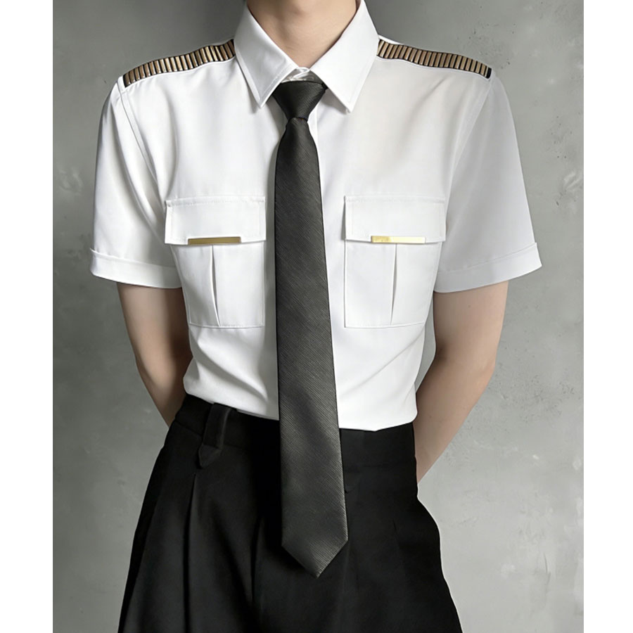 QS031*男简章亮条装饰空少短袖P40,男装衬衫,星座717A