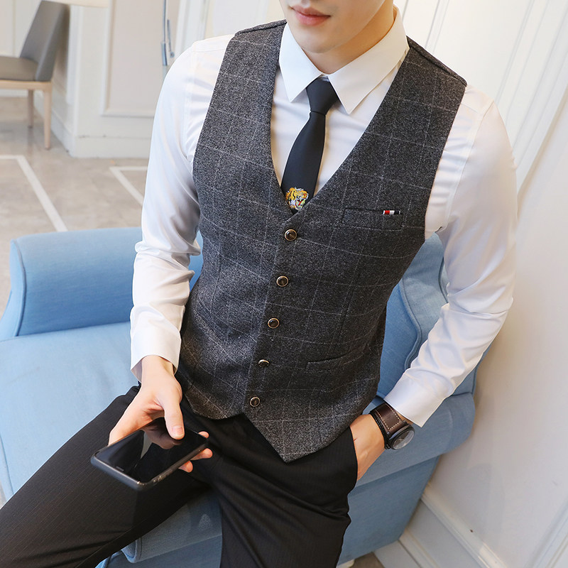 Y8754-男潮格子新款V领马甲夜店酒吧酒店工作服理发师马甲外套P50,男装背心/马甲,星座717A