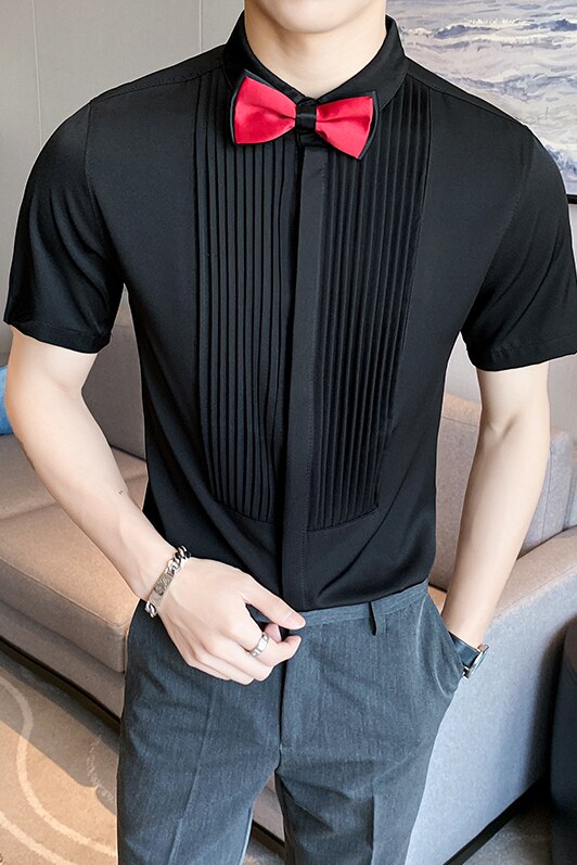 LT143*夏季男士法式短袖衬衫餐厅工作服男女款纯色衬衣P40,男装衬衫,星座717A