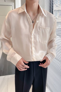 QS062*个性小众男那不勒斯超薄亮面长袖衬衫防晒衣宽松衬衣P50图片