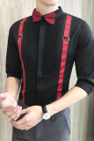 LT077-型男潮背带装饰假两件衬衫中袖衬衣发型师七分袖衬衫P50，男装衬衫，星座717A