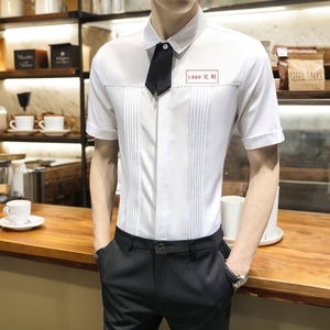 LT119-可拆卸领结男女潮营业员短袖衬衫定制LOGO短袖衬衣P40图片