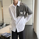QS025*2022男潮宽松拼色长袖衬衫立体大口袋中性小众衬衣P65，男装衬衫，星座717A